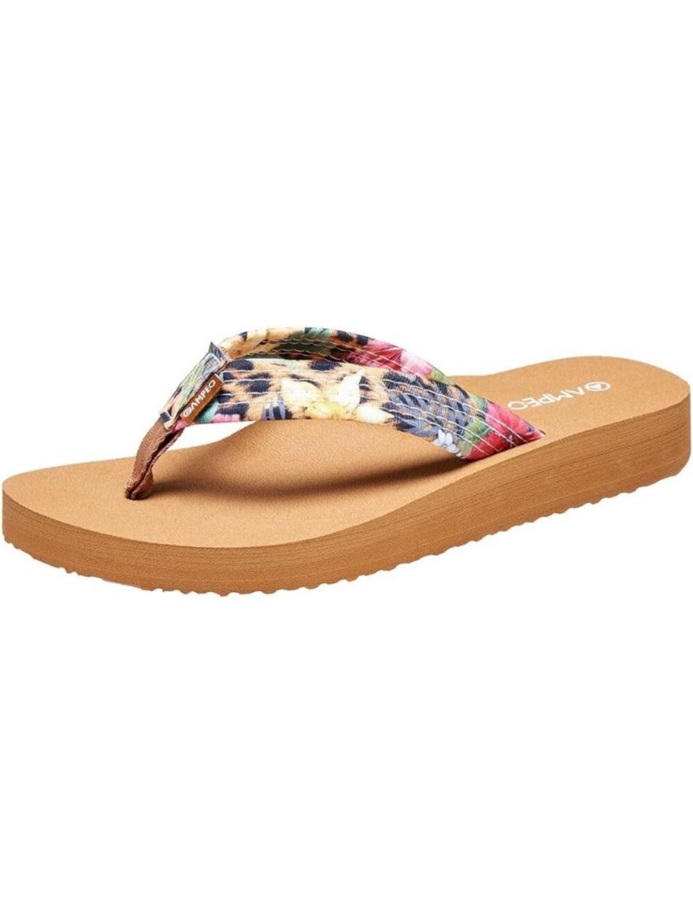 Women's Floral Leopard Yellow Comfortable Flip Flops Summer Beach Thong Sandals